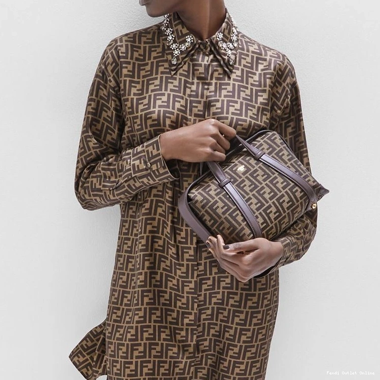 Affordable Brown FF Boston 365 Bag In Fendi Fabric Medium Motif 0824